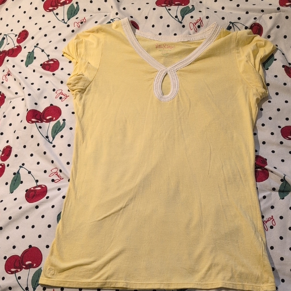 Lilly Pulitzer Yellow Fitted Cap Sleeve T-Shirt